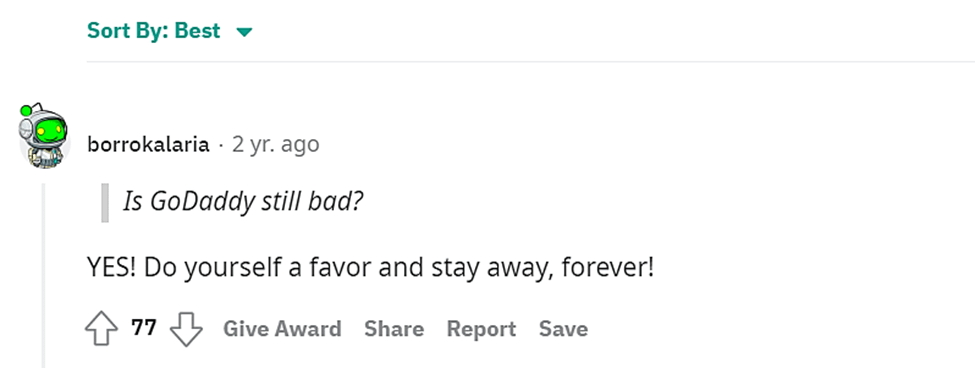 Reddit からの GoDaddy の意見