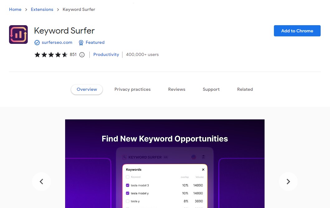 Keyword Surfer - Extension SEO Chrome