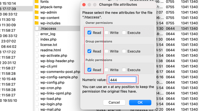 Changing the .htaccess File Permissions to 444 or Read-Only