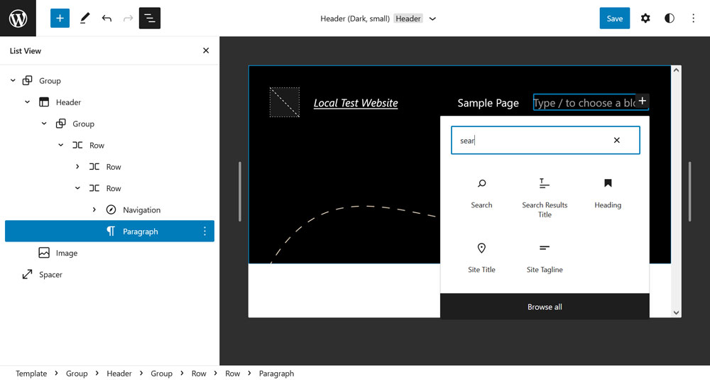 Such-Widget inline im WordPress-Site-Editor hinzufügen