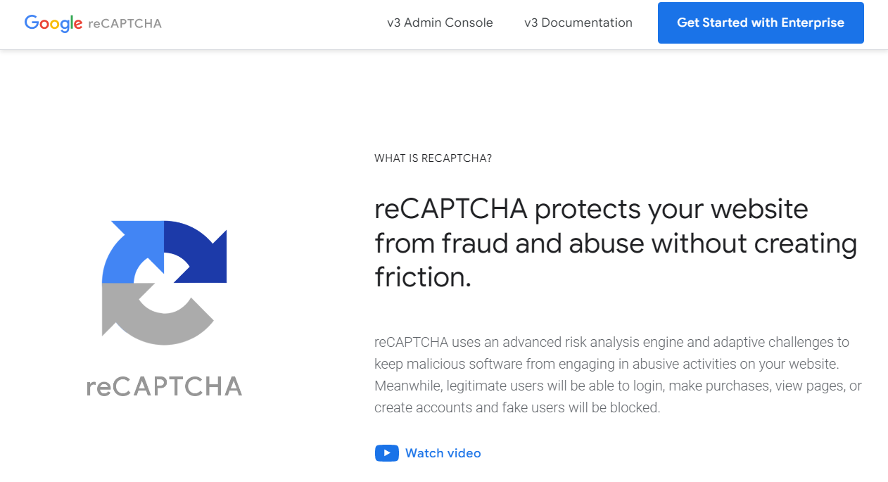 Google reCAPTCHA-Startseite