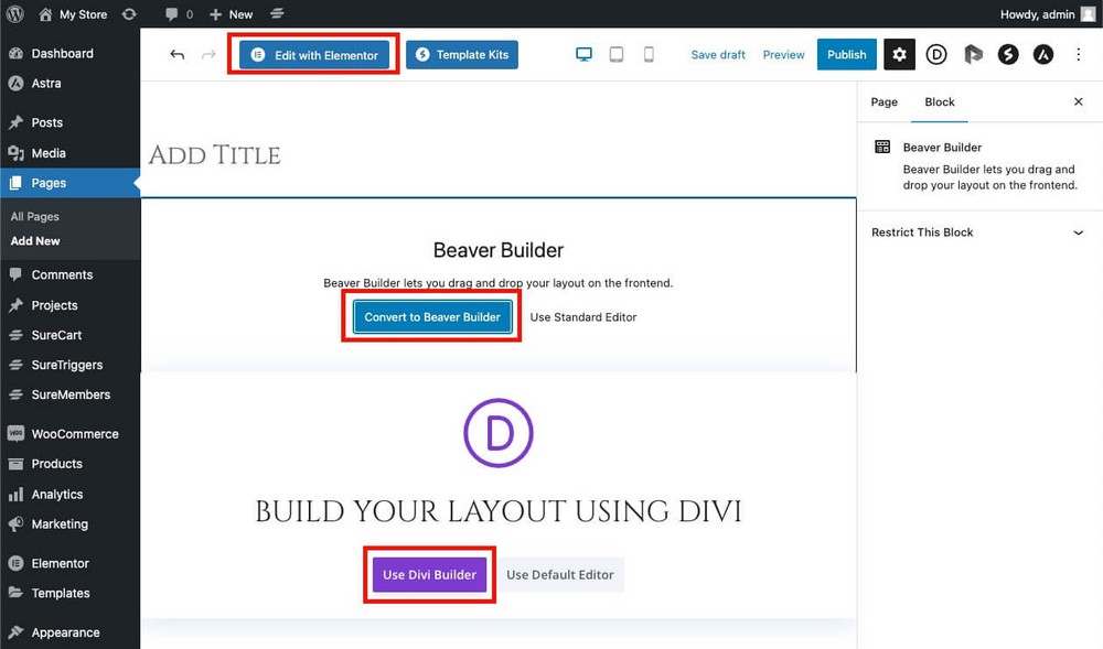 Elementor Divi と Beaver builder を同時に使用する