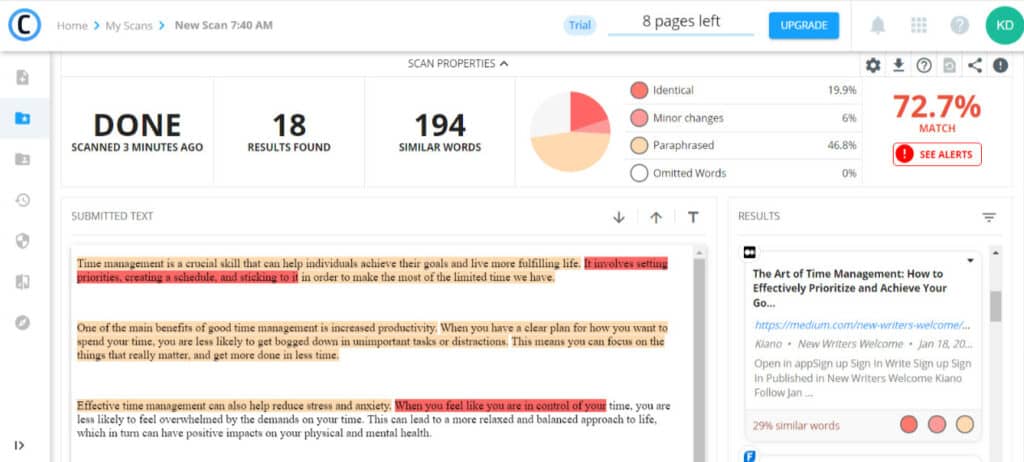 Copyleaks Content Detector-Analyse