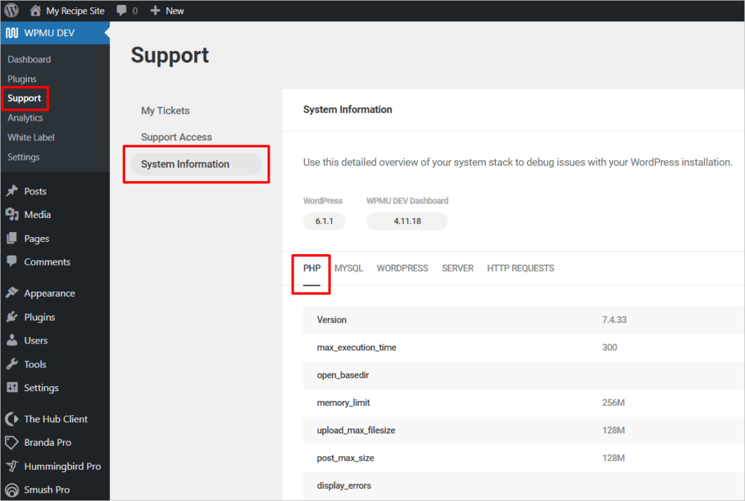 Wtyczka WPMU DEV Dashboard — zakładka Wsparcie.