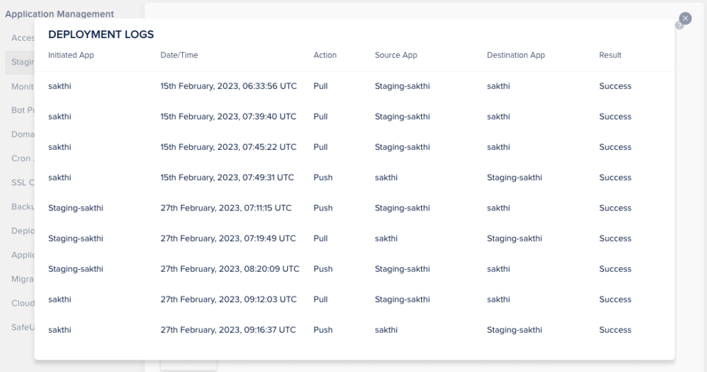 Cloudways-Staging-Protokollliste