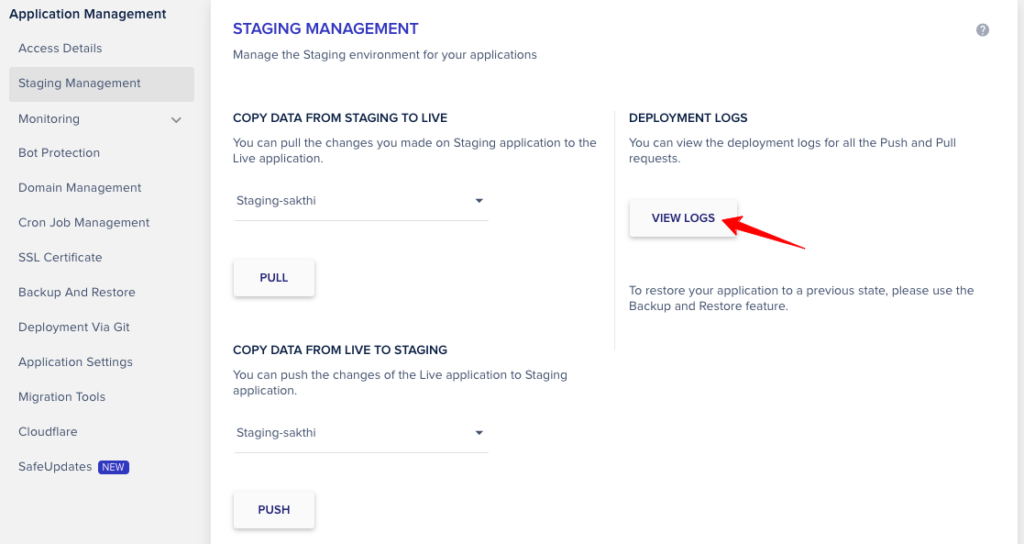 Cloudways-Staging-View-Log