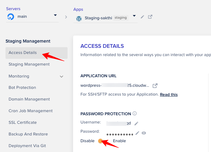 Passwort-deaktiviert-Cloudways-Staging