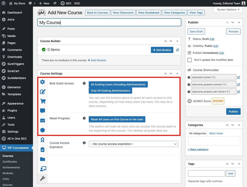 WP Courseware-Massenzugriff gewähren