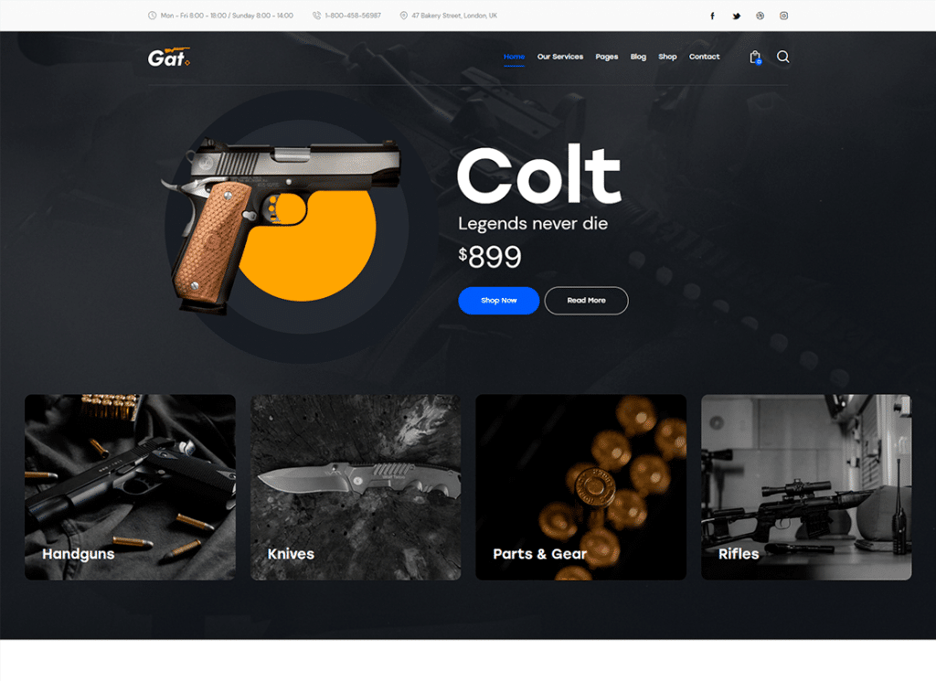 แกท | ธีม WordPress ของ Gun & Weapon Store