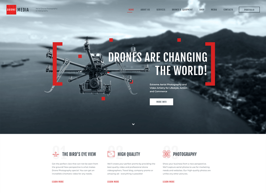 Drone Ortamı | Hava Fotoğrafçılığı ve Videografisi WordPress Teması + Elementor