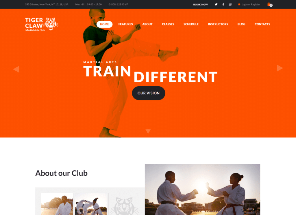 Tiger Claw – WordPress-Thema für Kampfkunstschule und Fitnesscenter