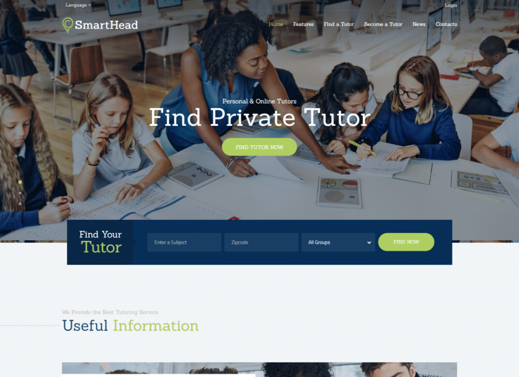 SmartHead - Nachhilfe-Service & Online-Schulbildung WordPress Theme