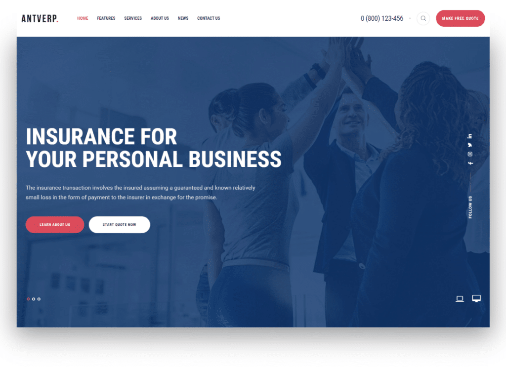 Antverp — тема WordPress для страховых и финансовых консультаций
