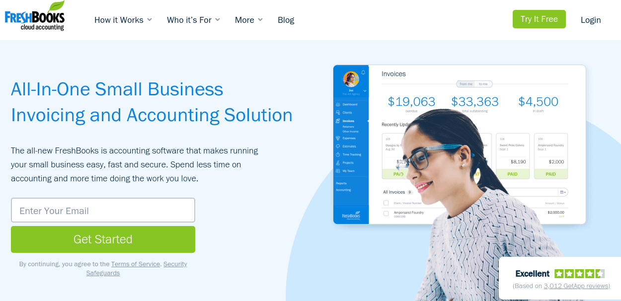 FreshBooks 홈페이지.