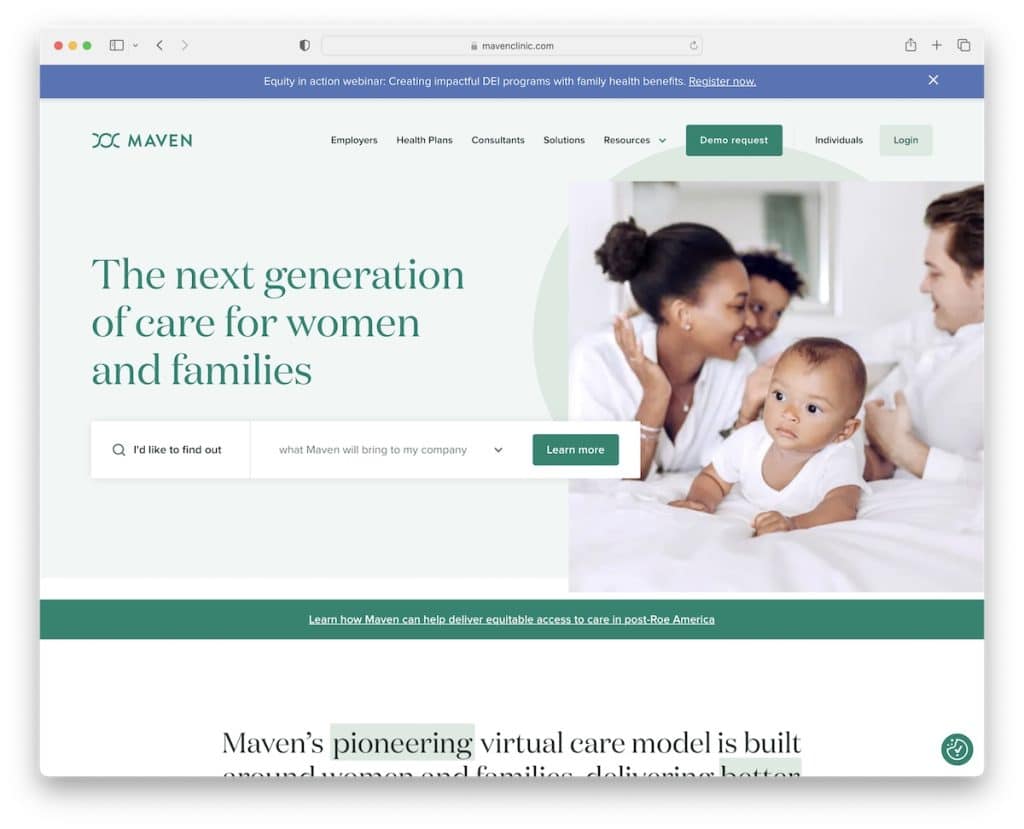 Maven Clinic ヘルスケアのウェブサイト