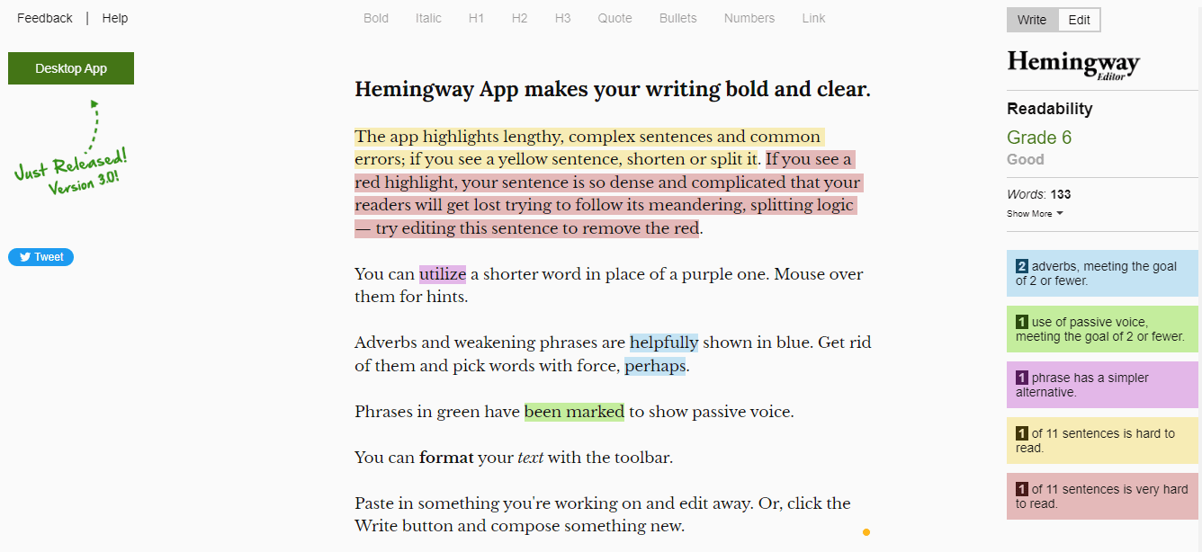 يعد تطبيق Hemingway أحد أفضل أدوات تسويق المحتوى.