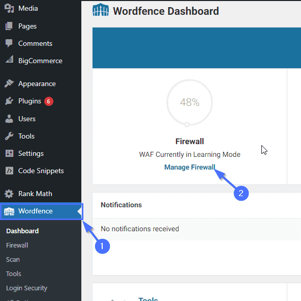 Tablero de Wordfence - Ataque DDoS de WordPress