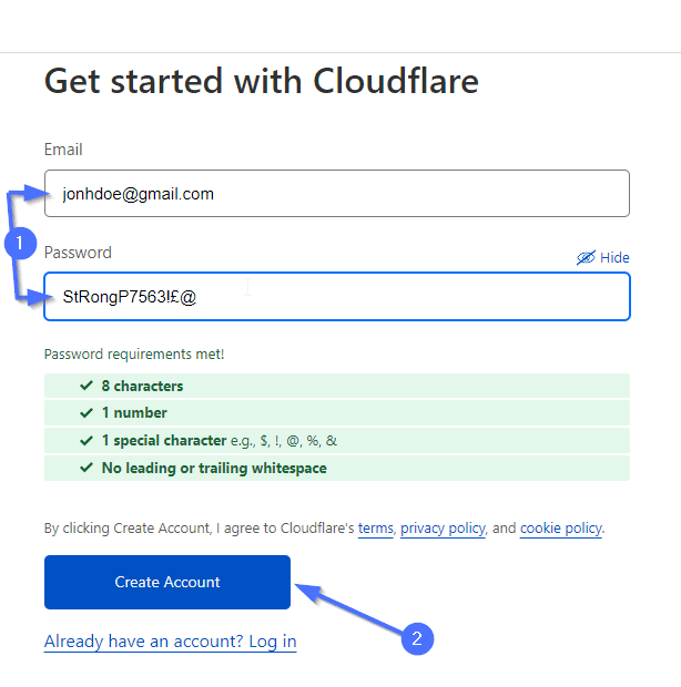 Crear una cuenta de Cloudflare