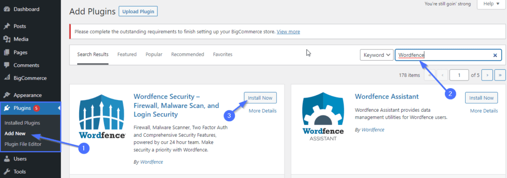 Instalar y activar el complemento de seguridad de Wordfence