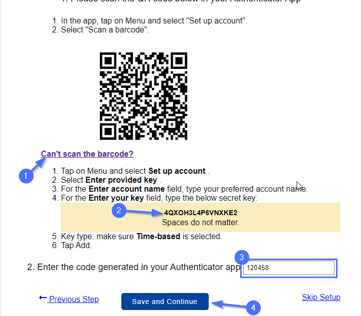 Genere un código de 6 dígitos y guarde