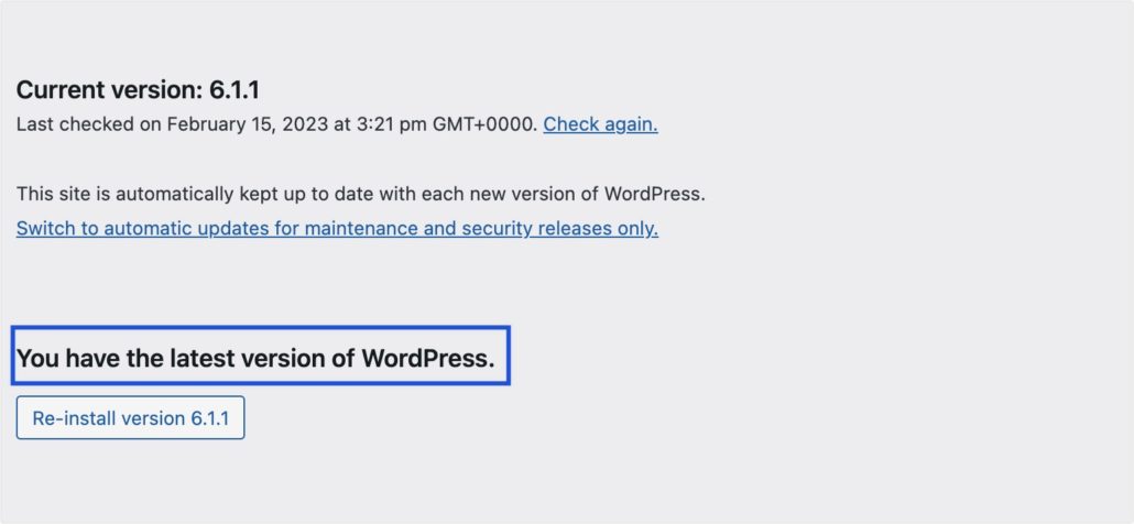 Asegurar la última versión de WordPress