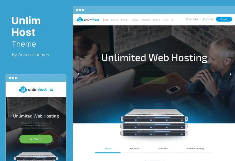 UnlimHost Theme - Tema de WordPress para alojamiento web y tecnología de Internet