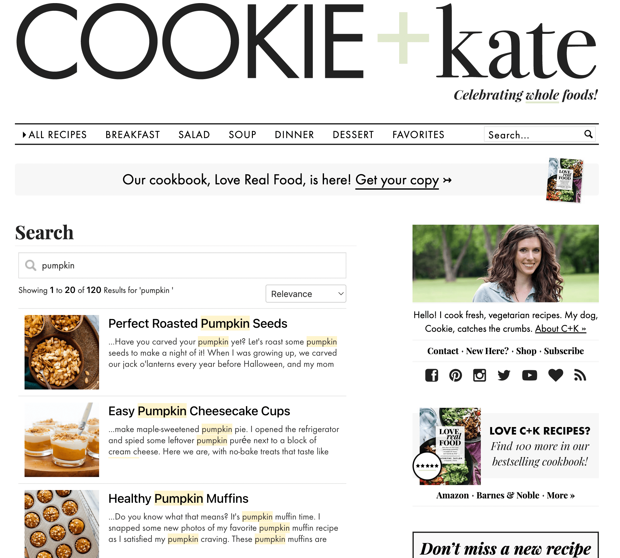 Sitio web de Cookie + Kqte, que muestra la página de resultados de búsqueda