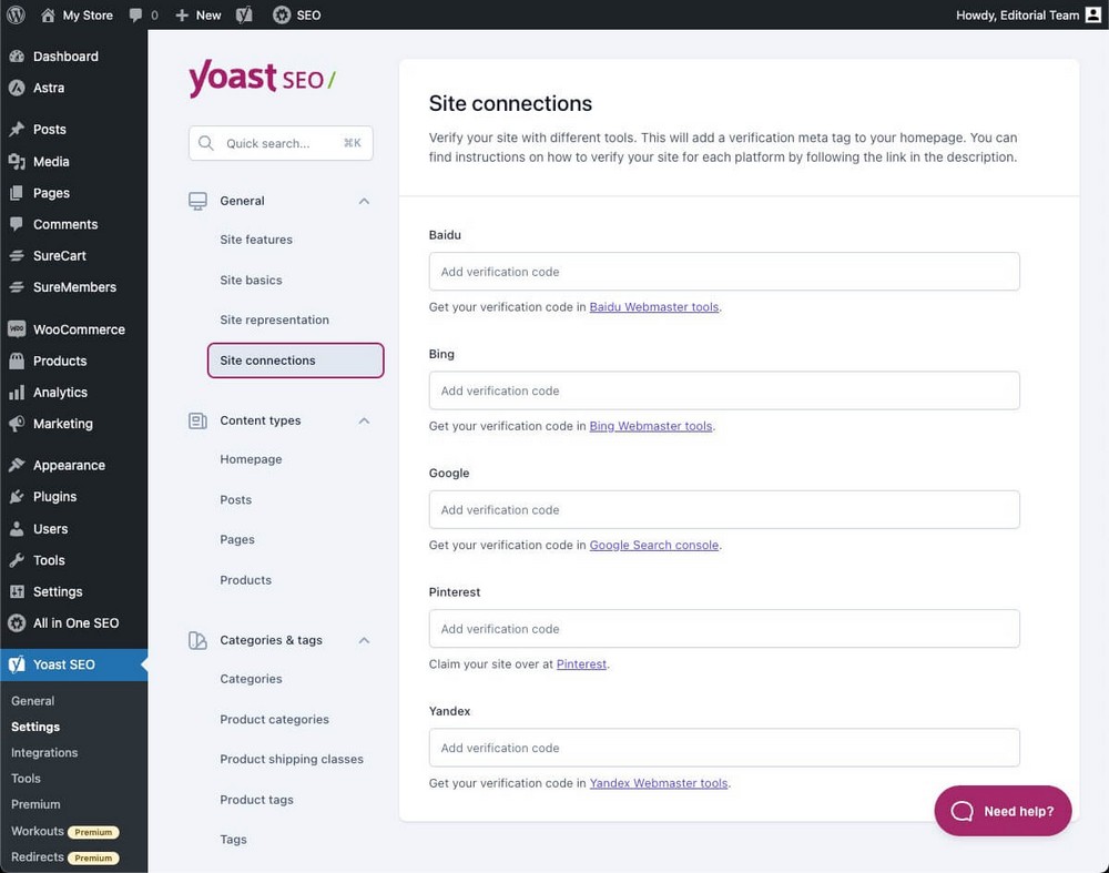 Yoast 站长工具验证