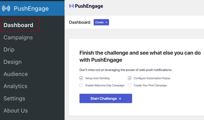 PushEngage WordPress 插件仪表板