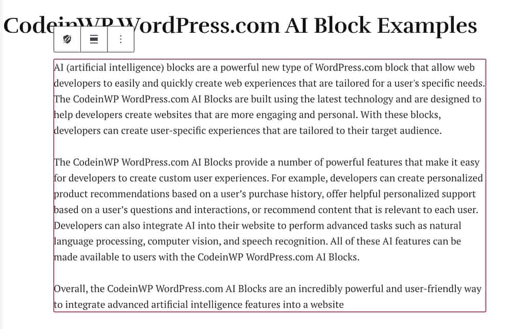 WordPress.com AI 文本内容块