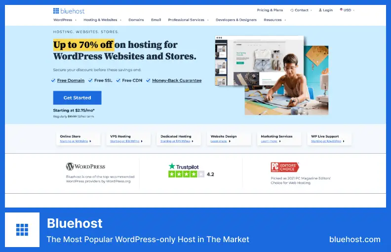 Bluehost - 最受推荐的 WordPress 提供商之一