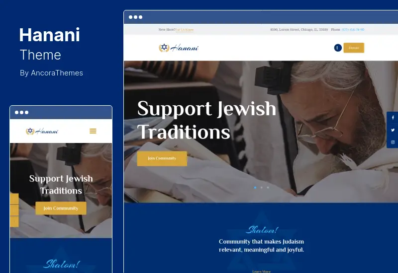 Hanani 主题 - 犹太社区和犹太教堂 WordPress 主题