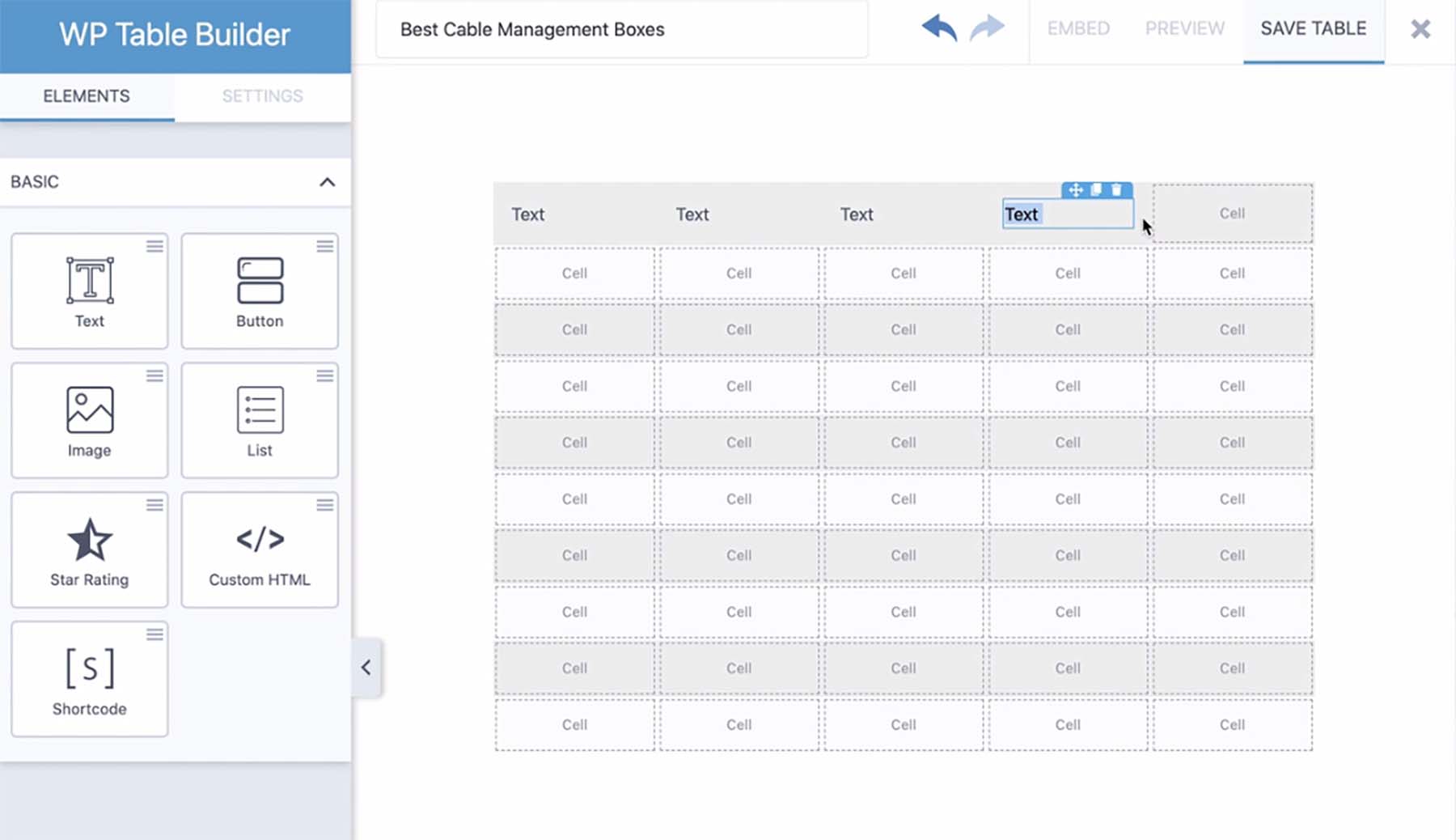 Construtor de arrastar e soltar WP Table Builder