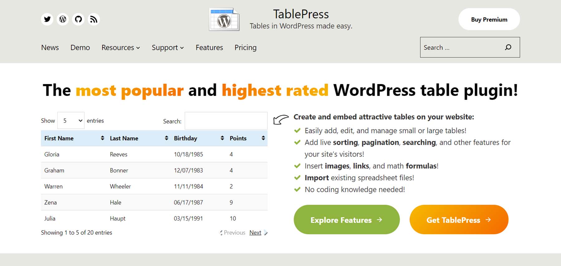 Plugin de tabela Tablepress WordPress