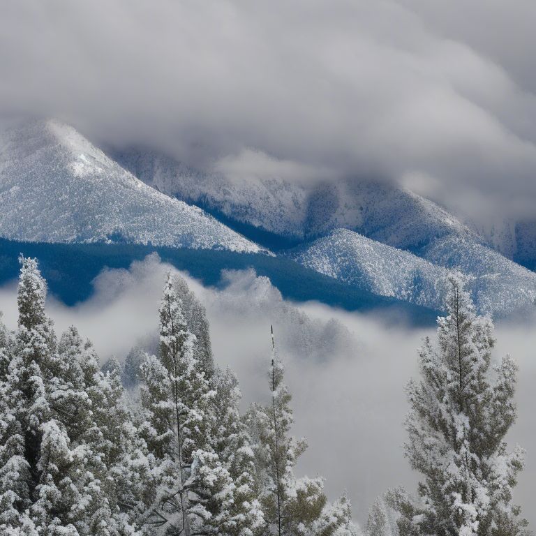 AI Image Lab によって生成された、雲の多い雪山を特徴とするプロンプト ウェイト付けのない画像の例