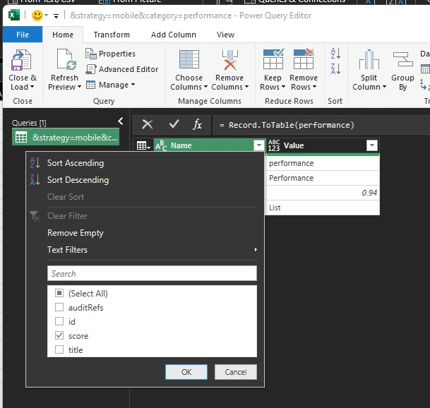 Excel a importat filtrarea tabelelor