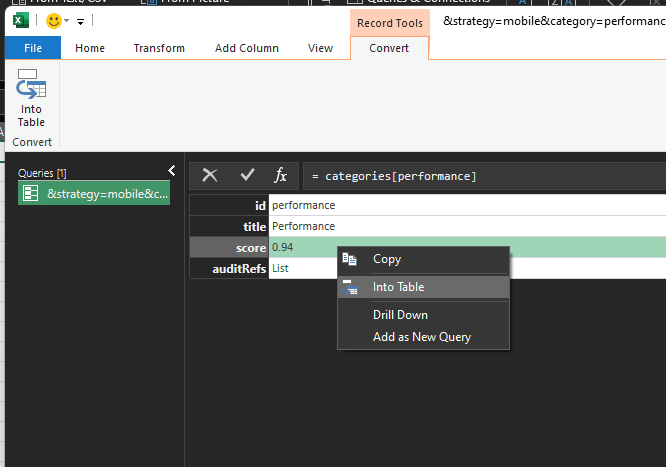 Detalierea obiectului Excel JSON