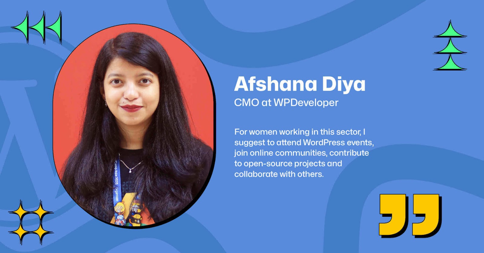 Afshana Diya, CEO, Mulheres no WordPress