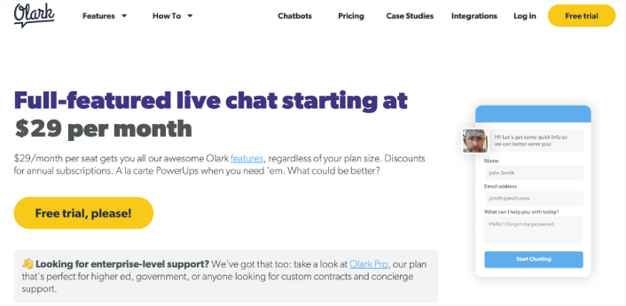 Software-ul Olark Live Chat