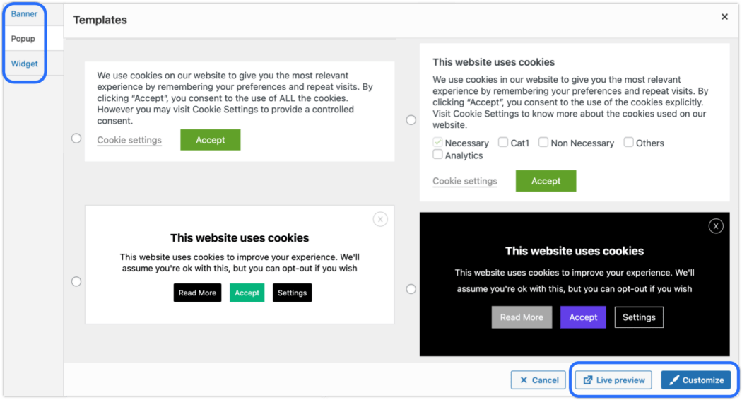 webtoffee GDPR Cookie 同意表示オプション