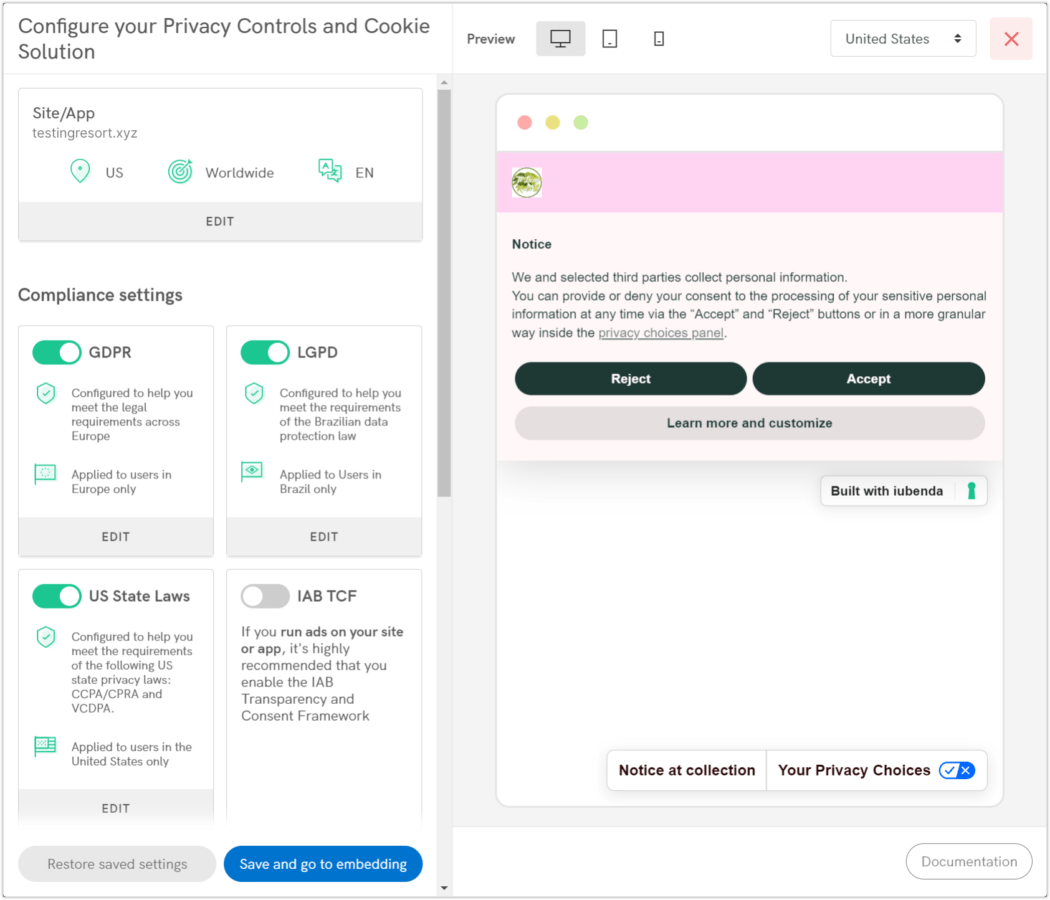 iubenda のプライバシー管理と Cookie ソリューションの設定