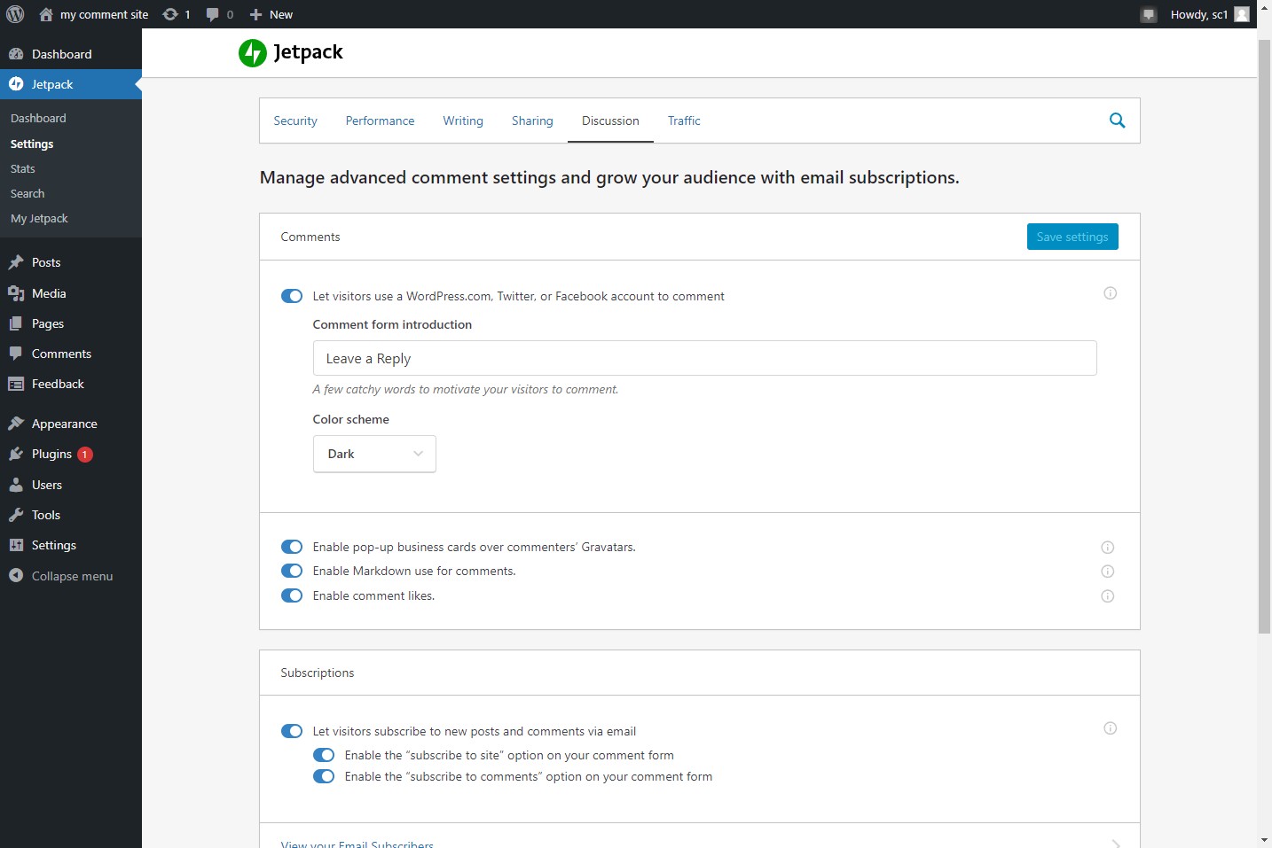 Setări de comentarii Jetpack WordPress