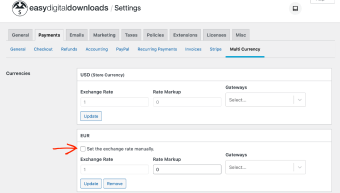 Multi currency settings in EDD