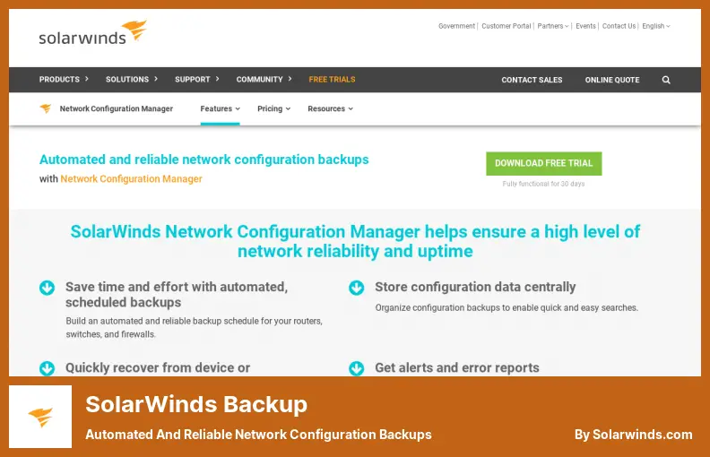 SolarWinds Backup - Backup-uri automate și fiabile ale configurației rețelei