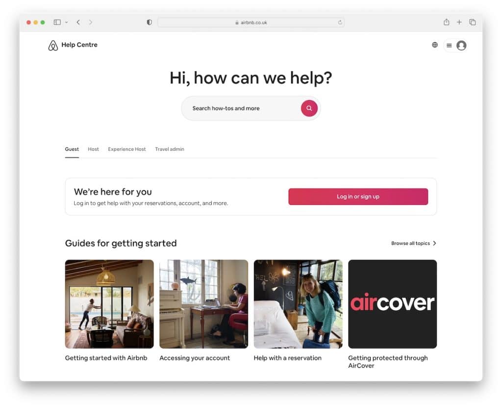 airbnb yardım merkezi sayfası örneği