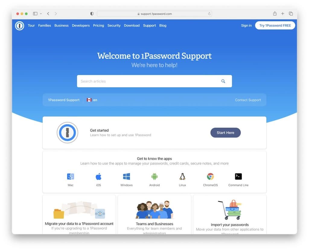 1password destek sayfası örneği