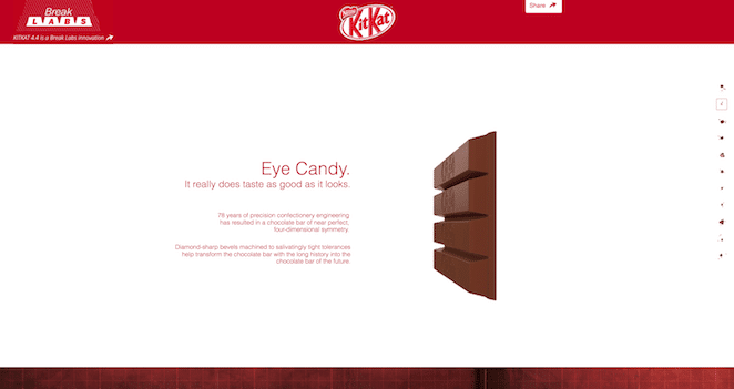 Site-ul lui KitKat, care își prezintă bomboanele