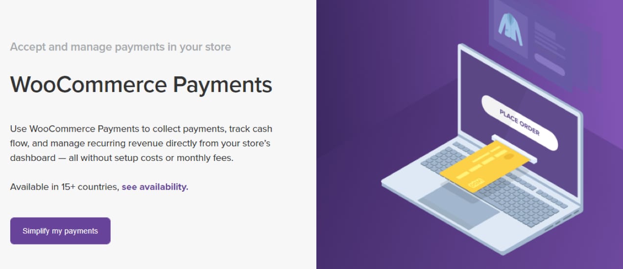 Designul paginii de pornire WooCommerce Payments