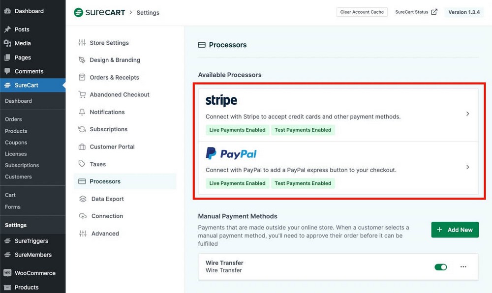 كيفية توصيل Stripe و PayPal في SureCart