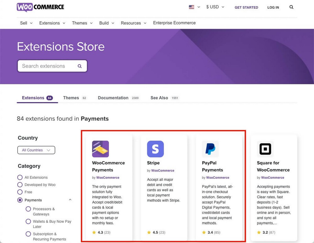 امتدادات الدفع WooCommerce